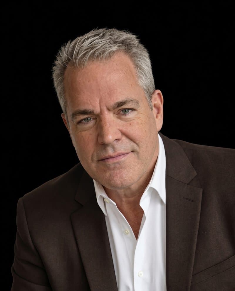Portrait, black background of comedian Mike James